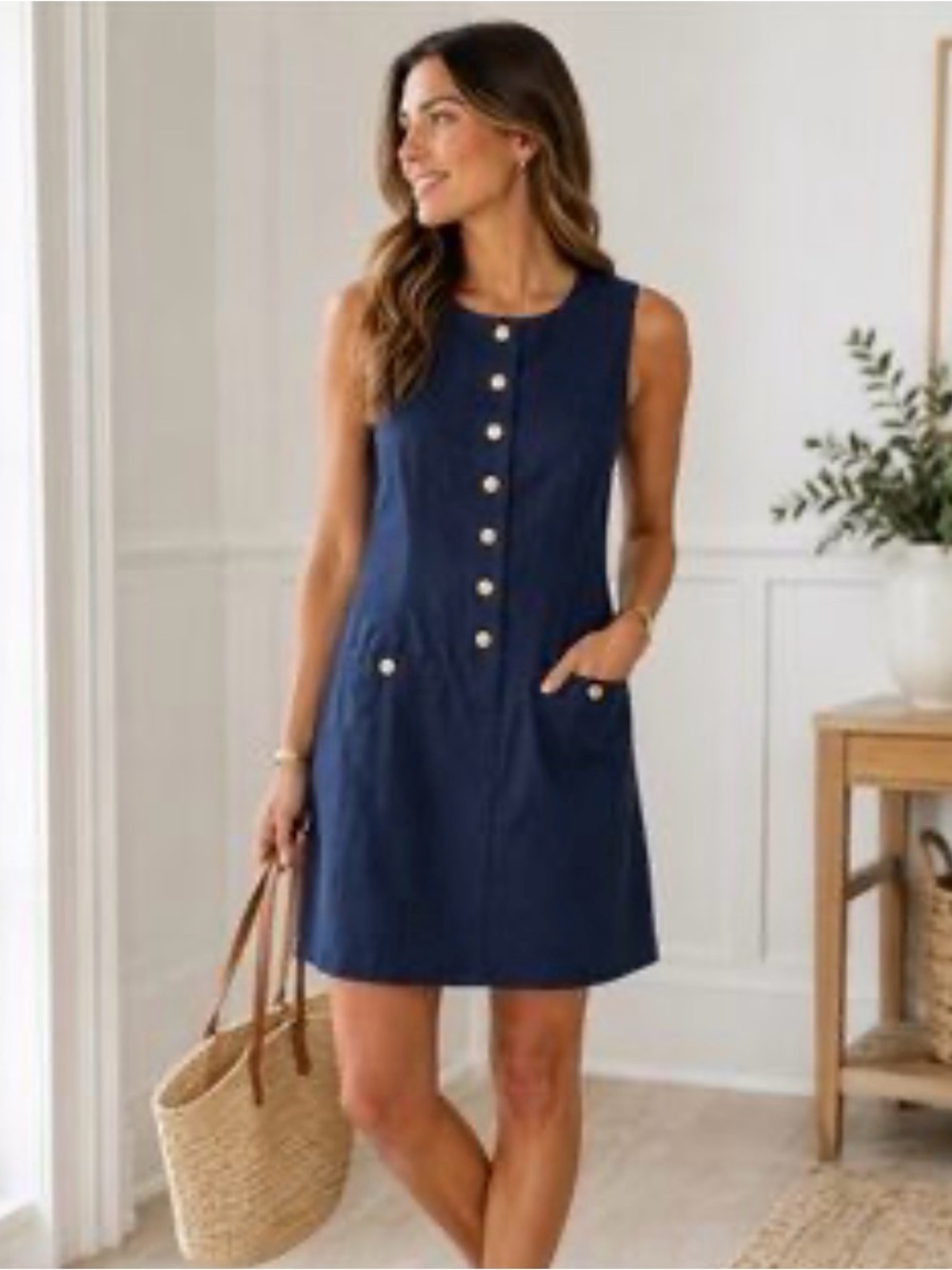 J. Crew Navy Sleeveless Button-Front Shift Dress